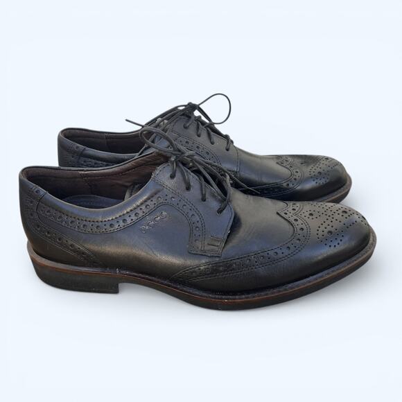 ECCO Black Leather Wingtip Oxford Dress Shoes – Men\'s Size EU 42 Preppy Comfort